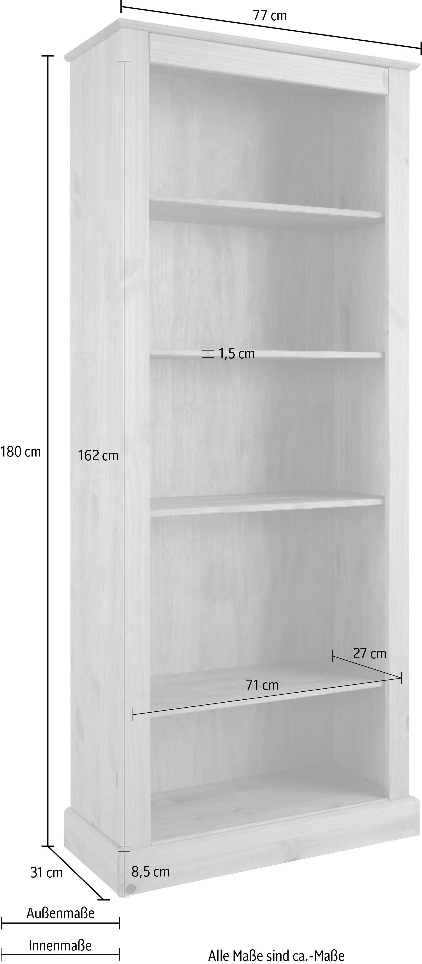 Home affaire Bücherregal Liotta, mit 4 verstellbare Einlegeböden, aus massivem Kiefernholz