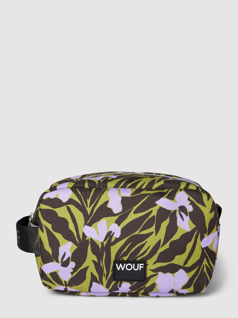 Kosmetiktasche mit Label-Patch Modell 'Adri' in olivgrün
