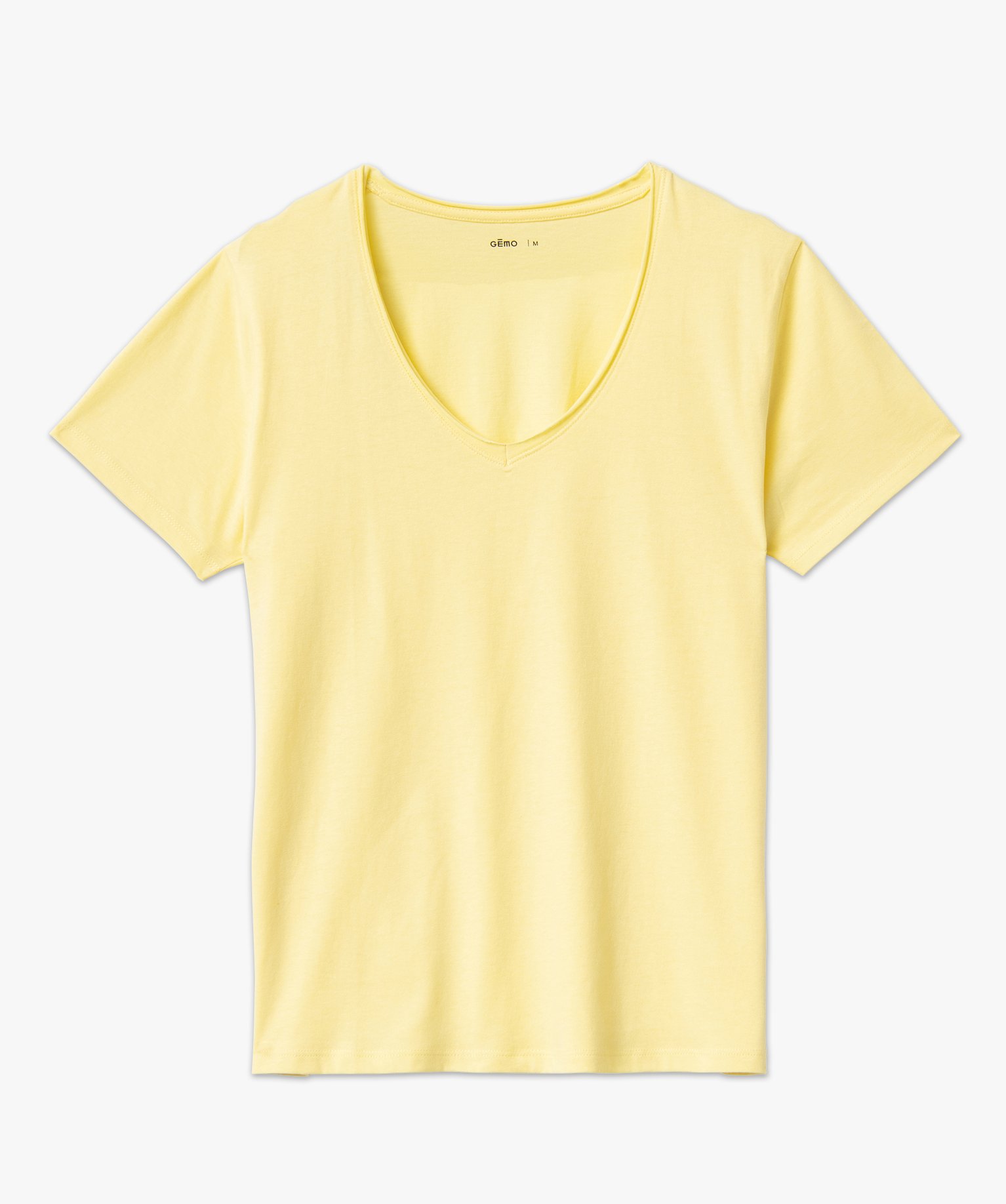 Tee-shirt femme à manches courtes avec col V roulotté jaune | GEMO