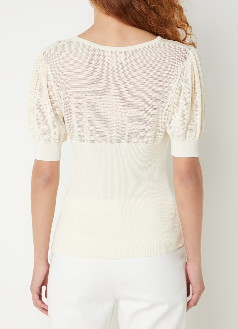 Aaiko Ellen ribbed knit top with puff sleeves