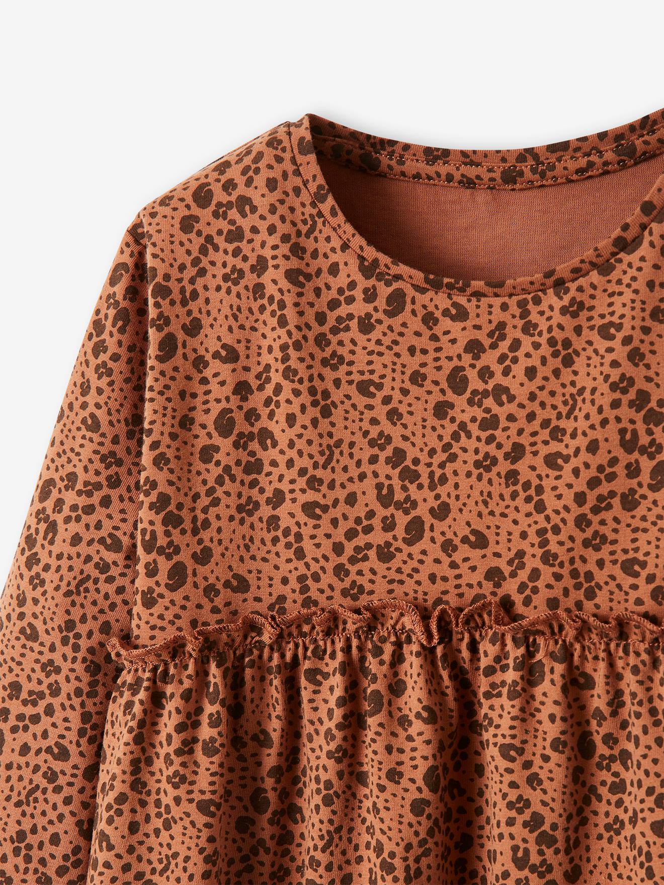 T-shirt forme blouse imprimé fille marron foncé