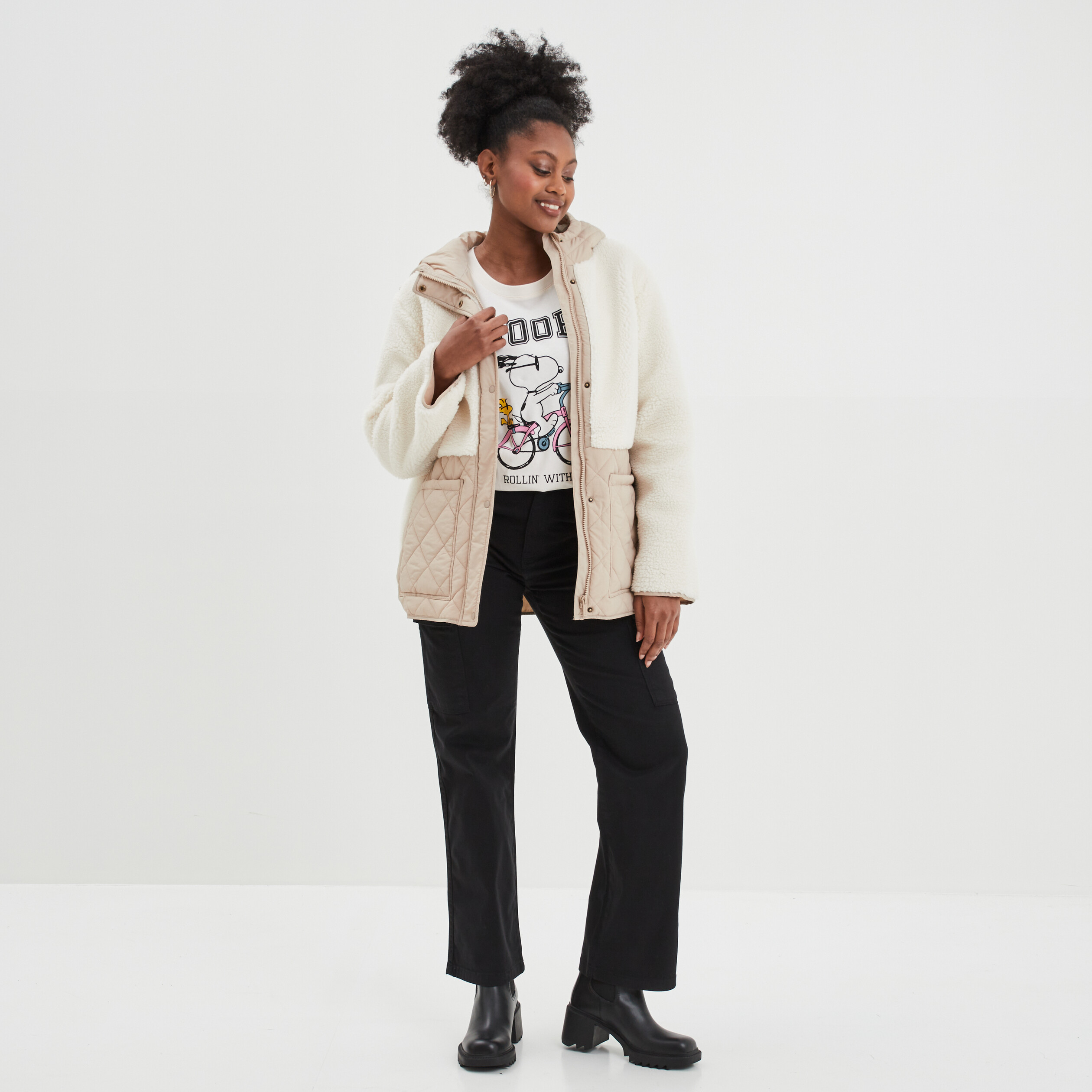 Veste bi-matière à capuche oversize blanc femme | La Halle
