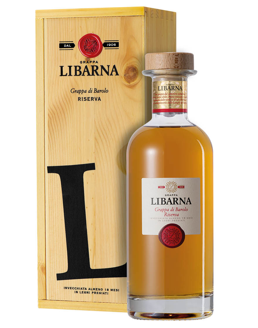 Grappa di Barolo Riserva Invecchiata 18 Mesi Libarna 0,7 ℓ, Caisse bois