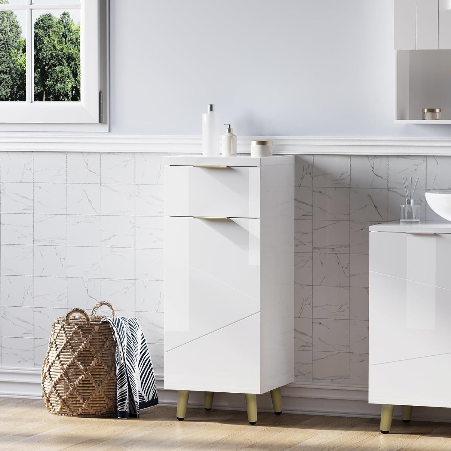 EUGAD Badkommode (1 St), Badezimmerschrank mit Schublade, 2 Ablagen, aus MDF