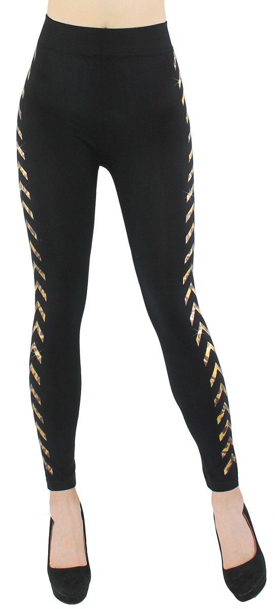 dy_mode Highwaist Leggings Damen Leggings mit Glanz Druck Pfeile Muster Glitzer Leggins Schwarz mit elastischem Bund