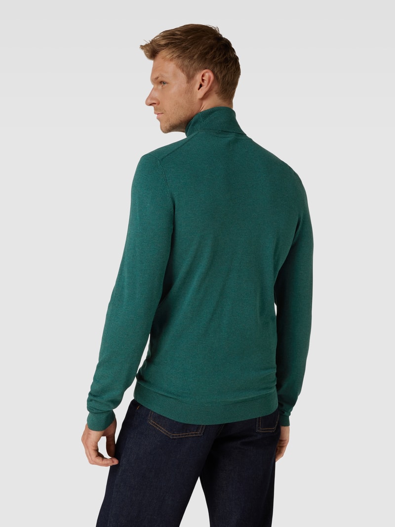 Strickpullover mit Rollkragen in dunkelgrün meliert