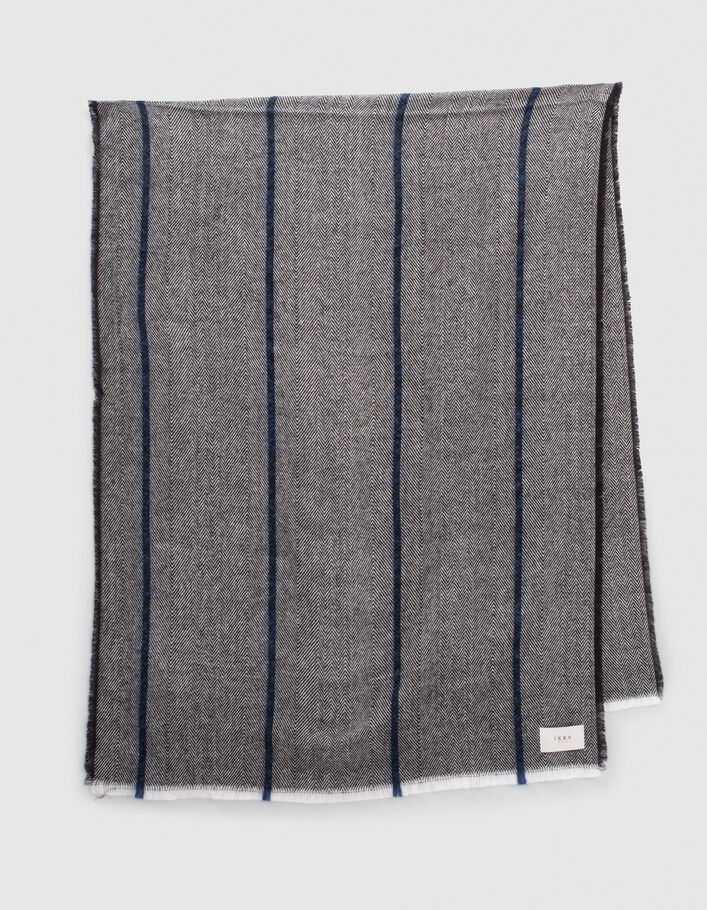 Echarpe grise motif chevrons et rayures indigo Homme