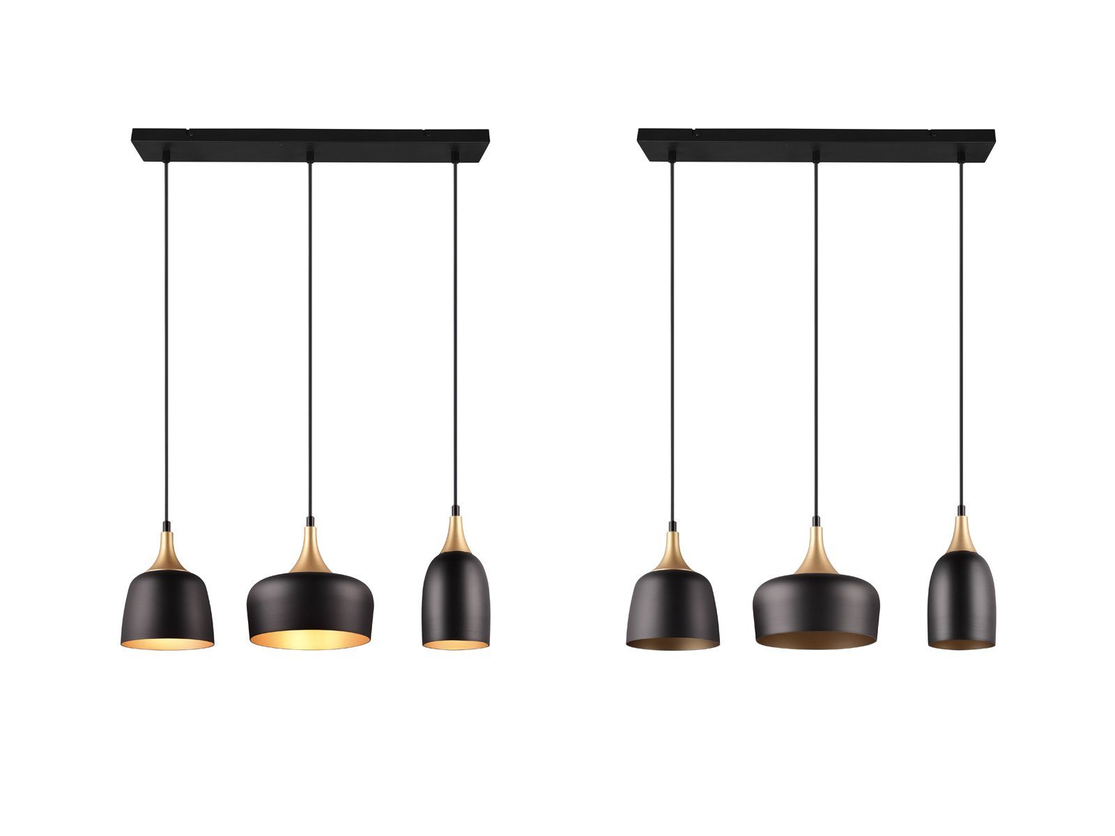 meineWunschleuchte LED Pendelleuchte, Dimmfunktion, LED wechselbar, warmweiß, Designer Balken-Lampe übern Esstisch 3 flammig Schwarz Gold dimmbar