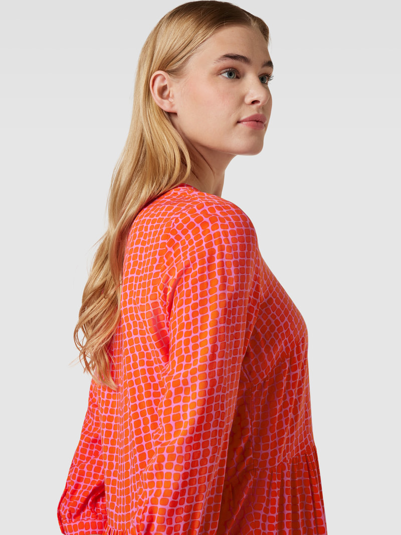 Midikleid aus Viskose mit Allover-Muster in dunkel orange