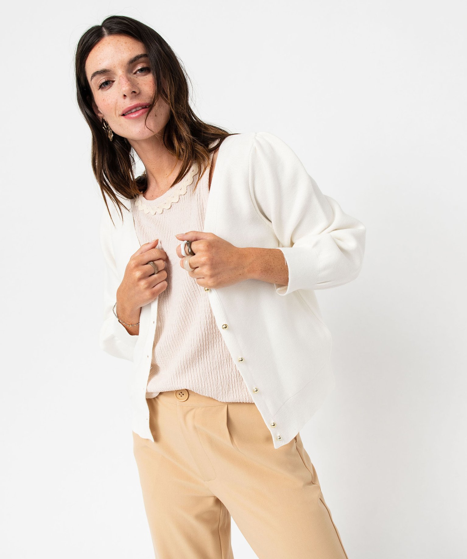 Gilet col V à manches bouffantes femme blanc | GEMO