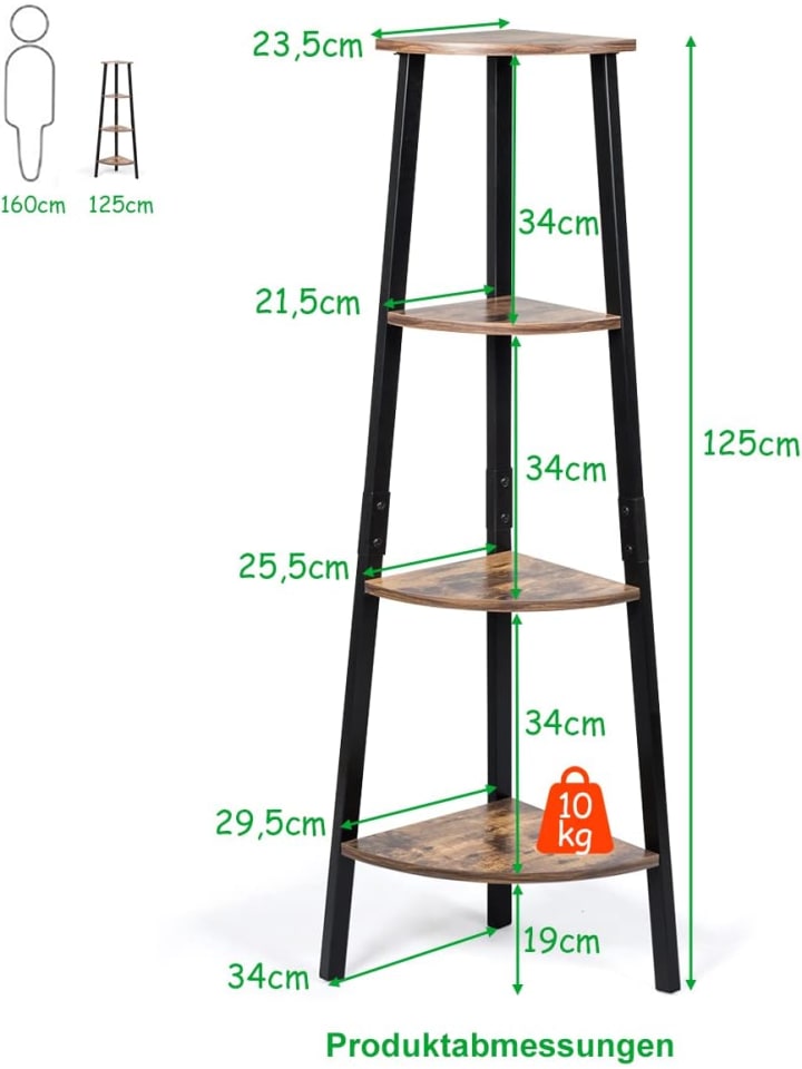COSTWAY Eckregal mit 4 Ablagen in Braun günstig kaufen onesize