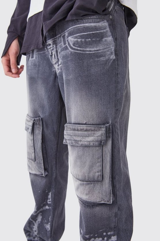Lockere Jeans mit X-Ray Print und Acid-Waschung
