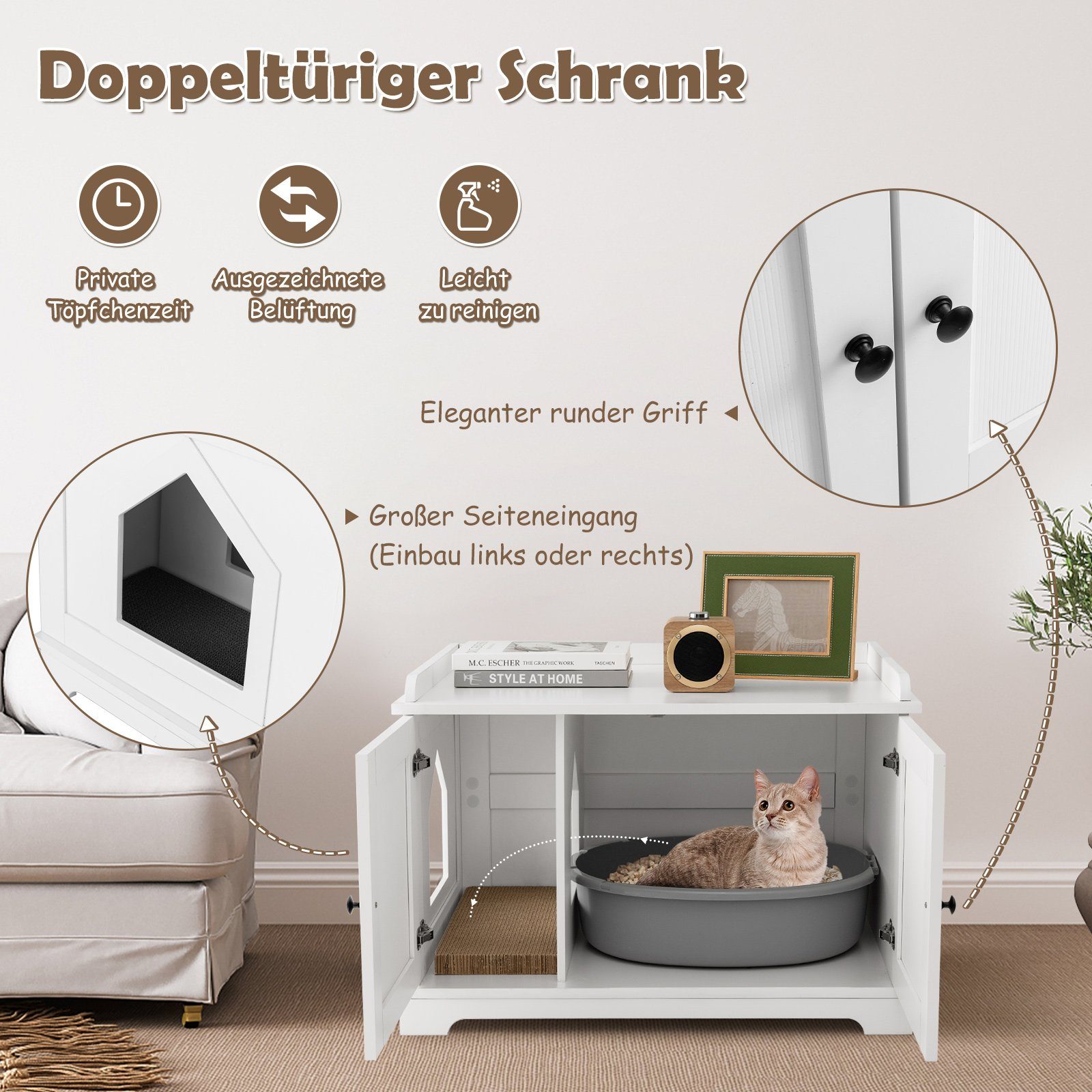 COSTWAY Tierhaus 2 in 1 Katzenhaus Katzenschrank, mit Kratzbrett