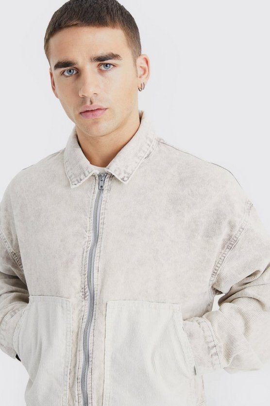 Kastige Colorblock Cord-Jacke mit Acid-Waschung
