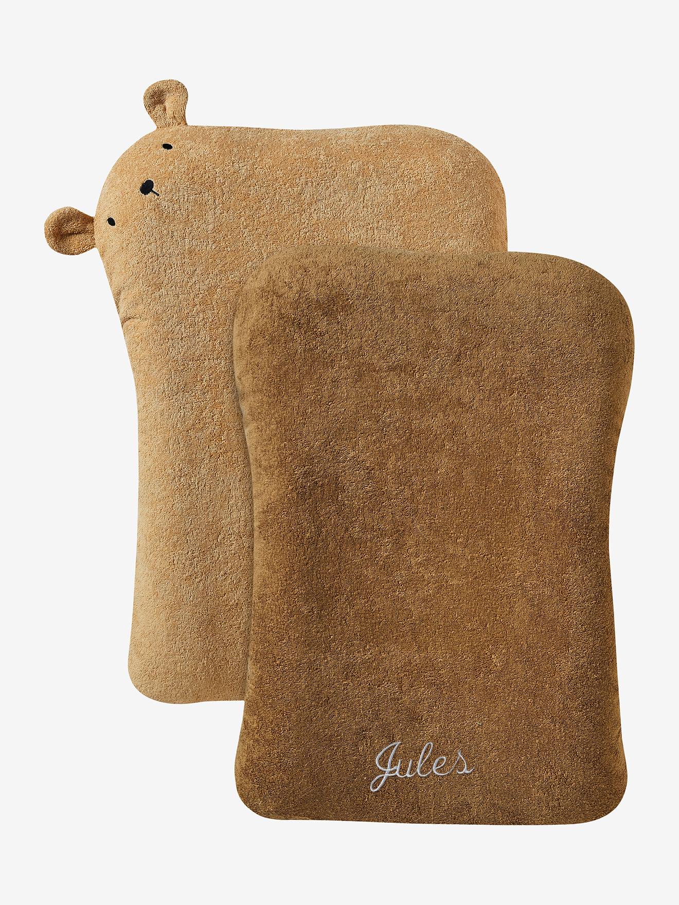 Vertbaudet 2er-Set Frottee-Schonbezüge für Baby Wickelauflage, personalisierbar - karamell bär