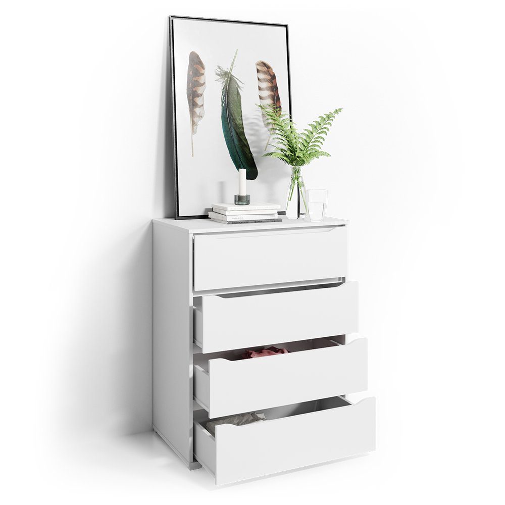 Vicco Hochkommode Kommode Mehrzweckschrank RUBEN Weiß 4 Schubladen hoch