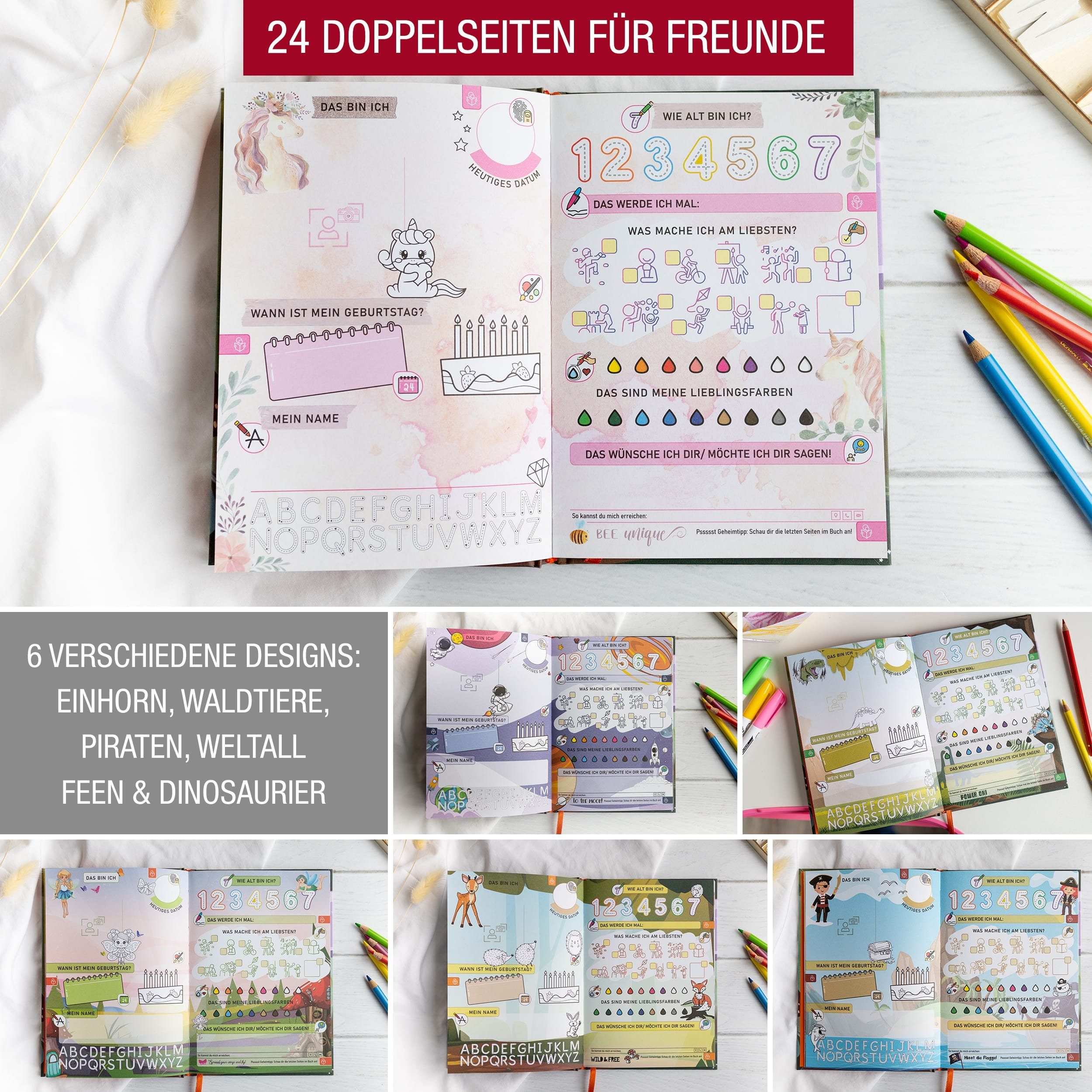 TOBJA Poesiealbum Freundebuch für Kindergarten & Krippe, Individuell gestaltbares Cover, Erinnerungen an Freundschaften