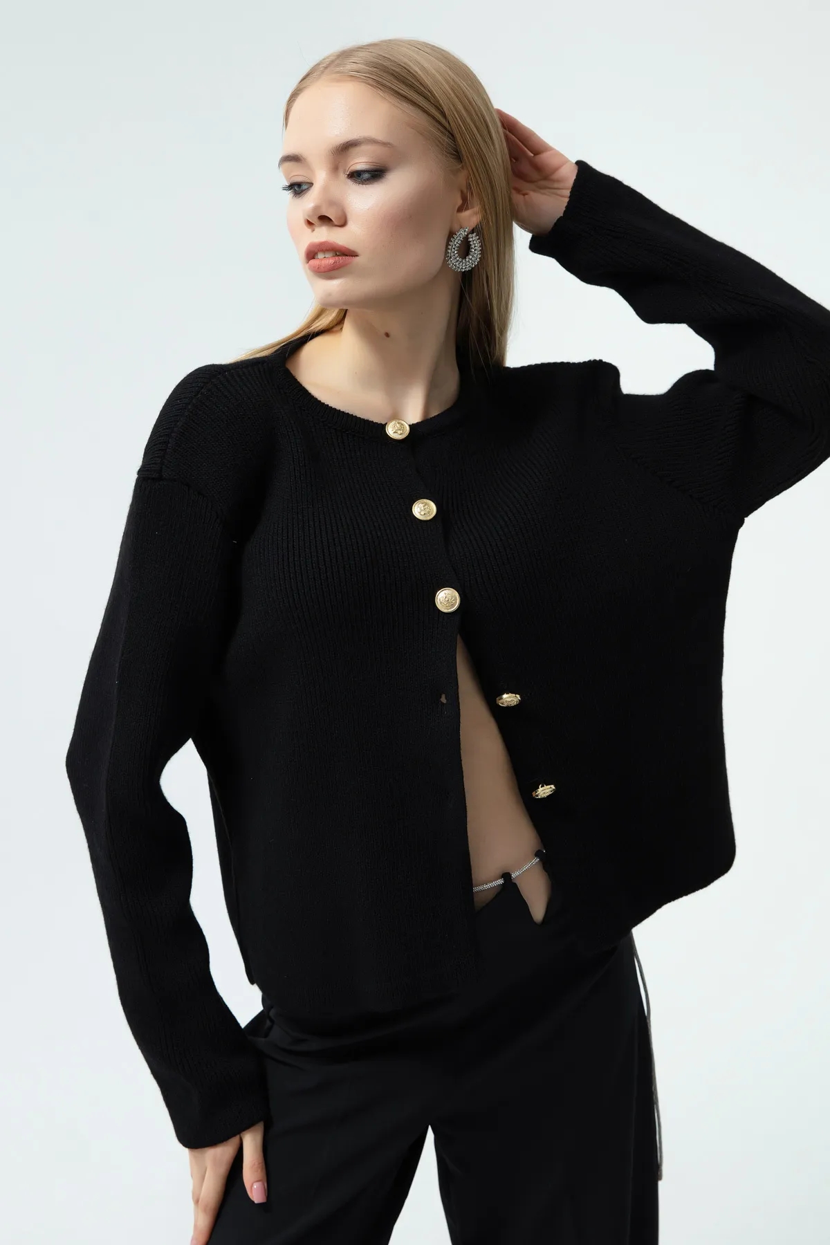 Lafaba  Damen-Cardigan mit Knöpfen in Schwarz und Gold