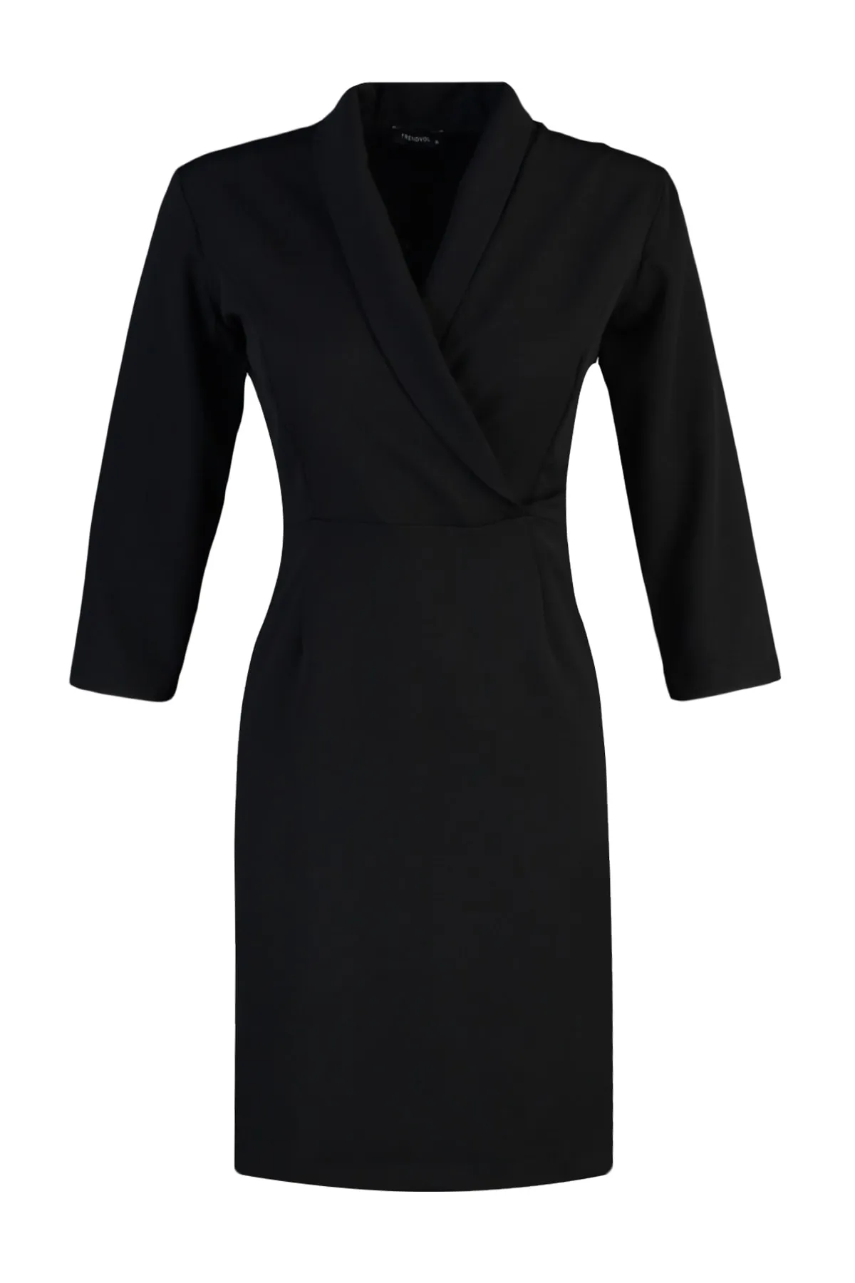 Trendyol Collection  Schwarzes Mini-Webkleid mit A-Linien-Jackenkragen TWOAW23EL00384