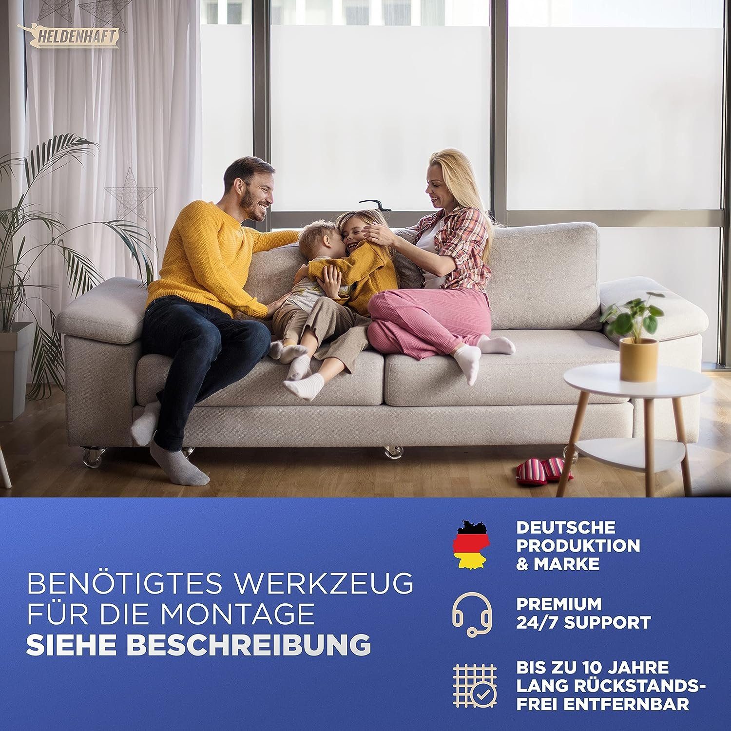 HELDENHAFT Sichtschutzfolie Fensterfolie Blickdicht - Milchglasfolie - Badfenster Sichtschutz, selbstklebende Fensterfolie, blickdicht, Sichtschutzfolie Fenster