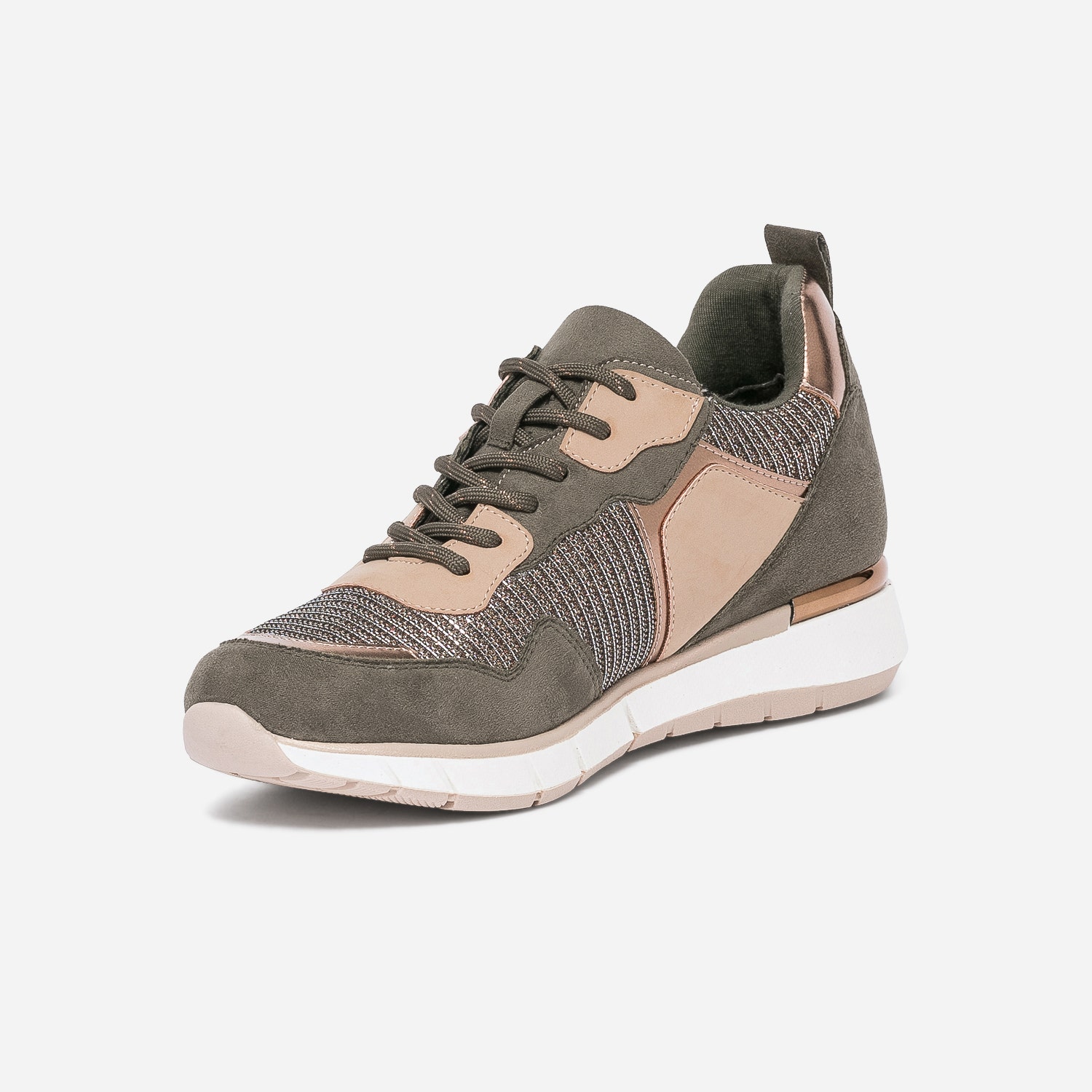 Tennis TEXTO kaki et beige mix matière