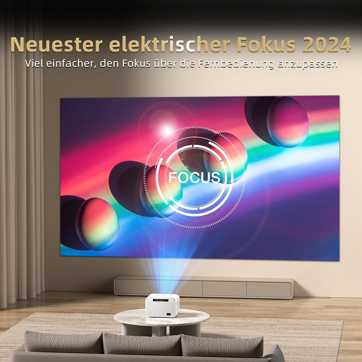 sainyer [Electric Fokus] 5G WiFi Mini Bluetooth 4K-Unterstützung Portabler Projektor (300 lm, ‎1920 x 1080 px, Video Projektor,300” Display, Outdoor Beamer für TV Stick/HDMI/USB)
