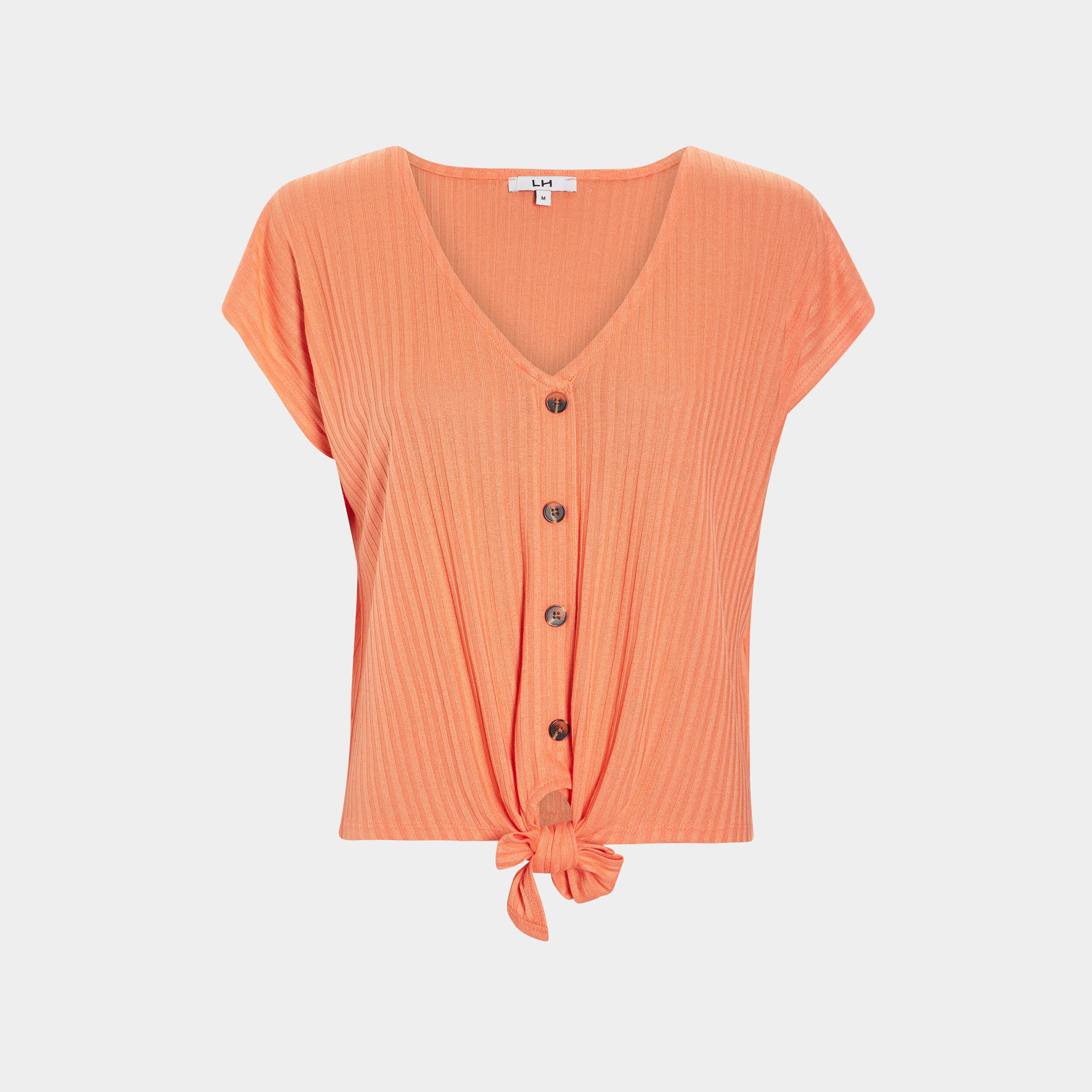 T-shirt manches courtes avec noeud orange corail femme | La Halle