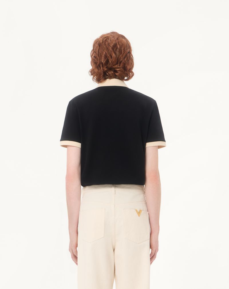 Valentino katoenen piqué poloshirt met V-gouden accenten