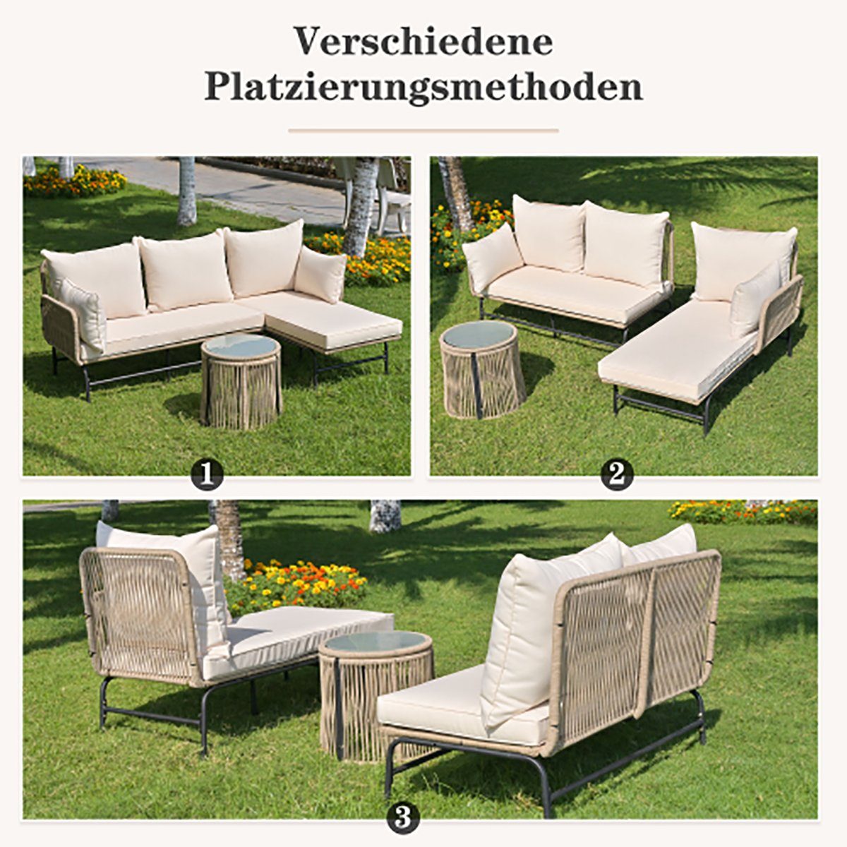 DOTMALL Tischsitz Weißes Gartenmöbel-Freizeit-Set aus gewebtem Seil für den Außenbereich
