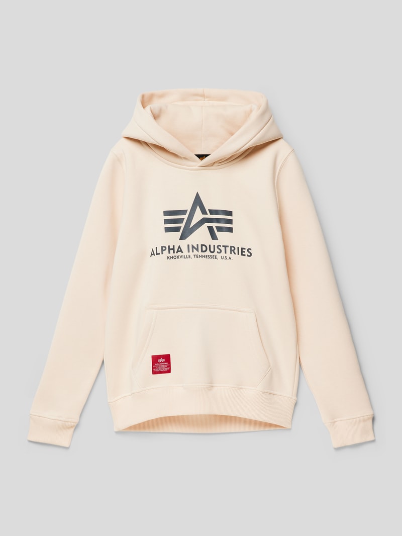 Hoodie mit Label-Details Modell 'Basic' in sand