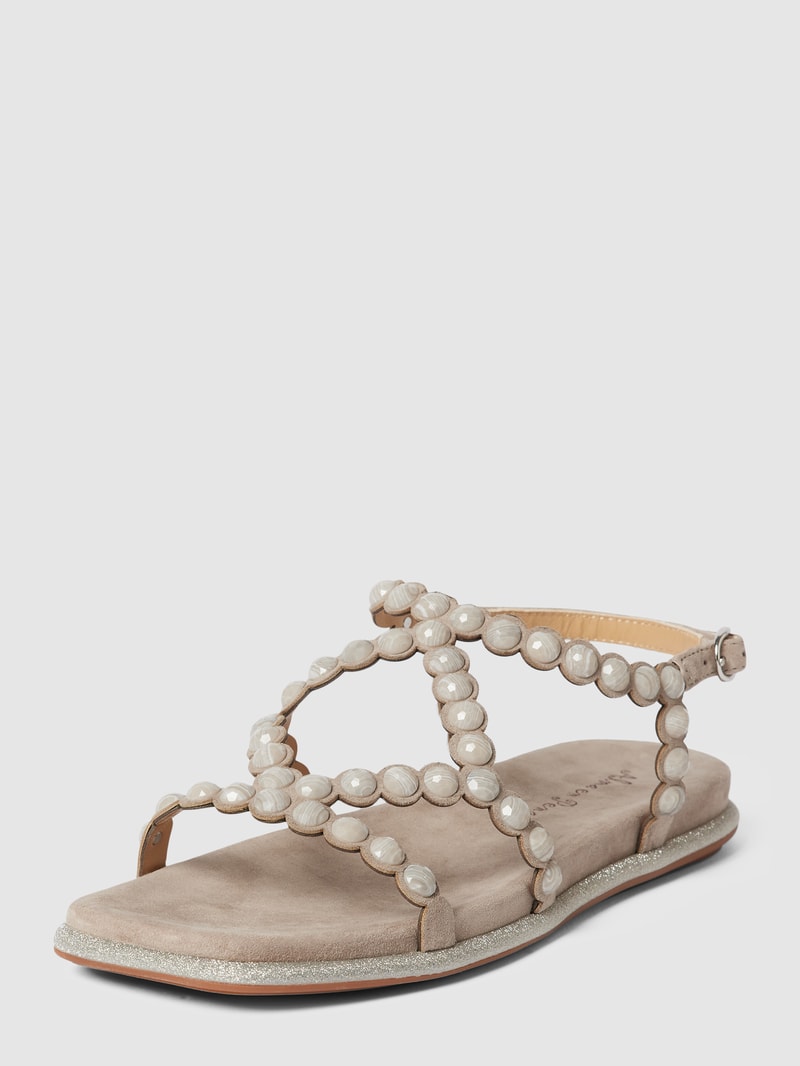 Sandalen aus Leder mit Ziersteinbesatz in taupe