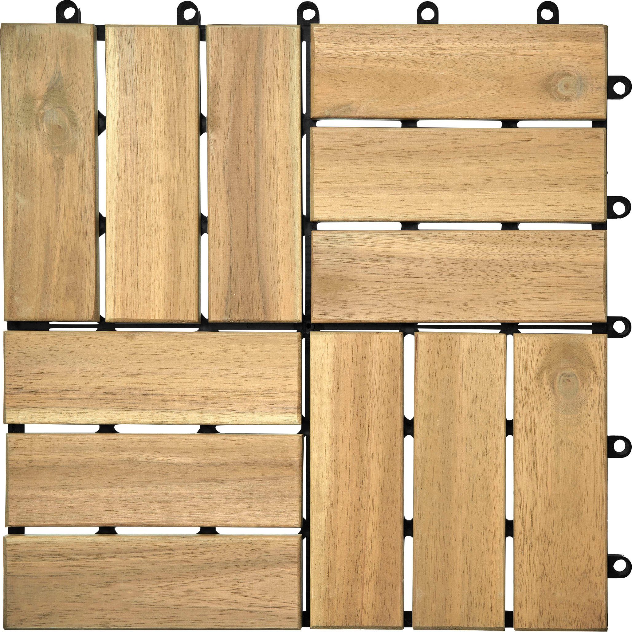 Gartenfreude Holzfliesen, Set, 10 St., 0,9 m², Akazienholz, wetterfest, mit Klickfunktion