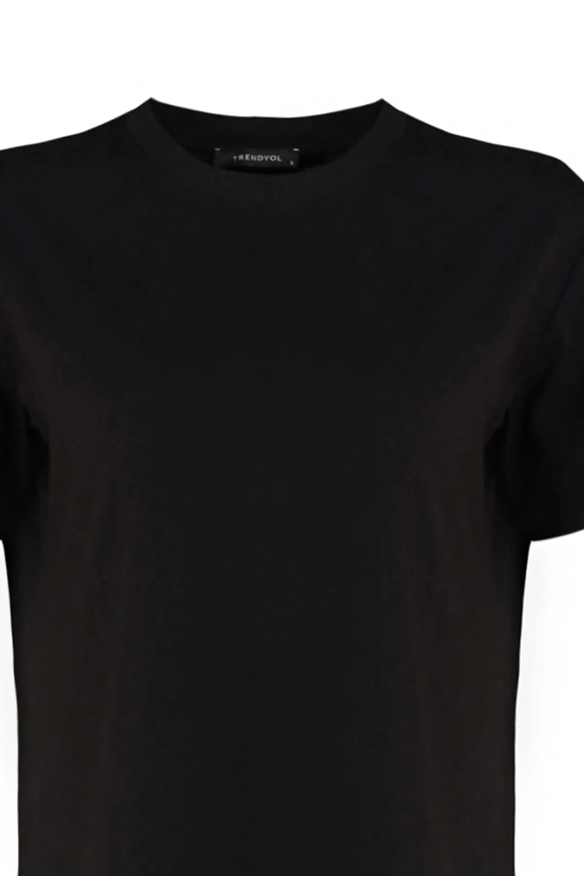 Trendyol Modest  Schwarzes Basic-Kurzarm-Single-Jersey-T-Shirt mit Schlitz aus 100 % Baumwolle TCTSS21TN0056