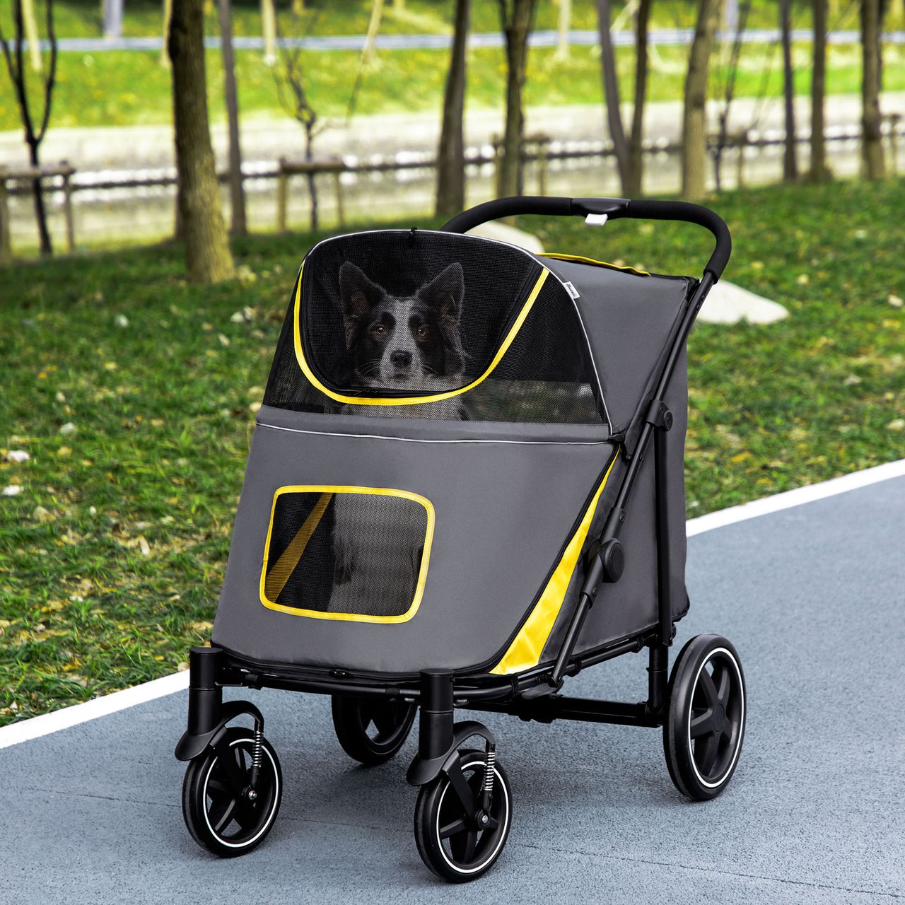 PawHut Hundewagen, faltbarer Hundetrolley, Hundebuggy mit Kissen, Katzenbuggy