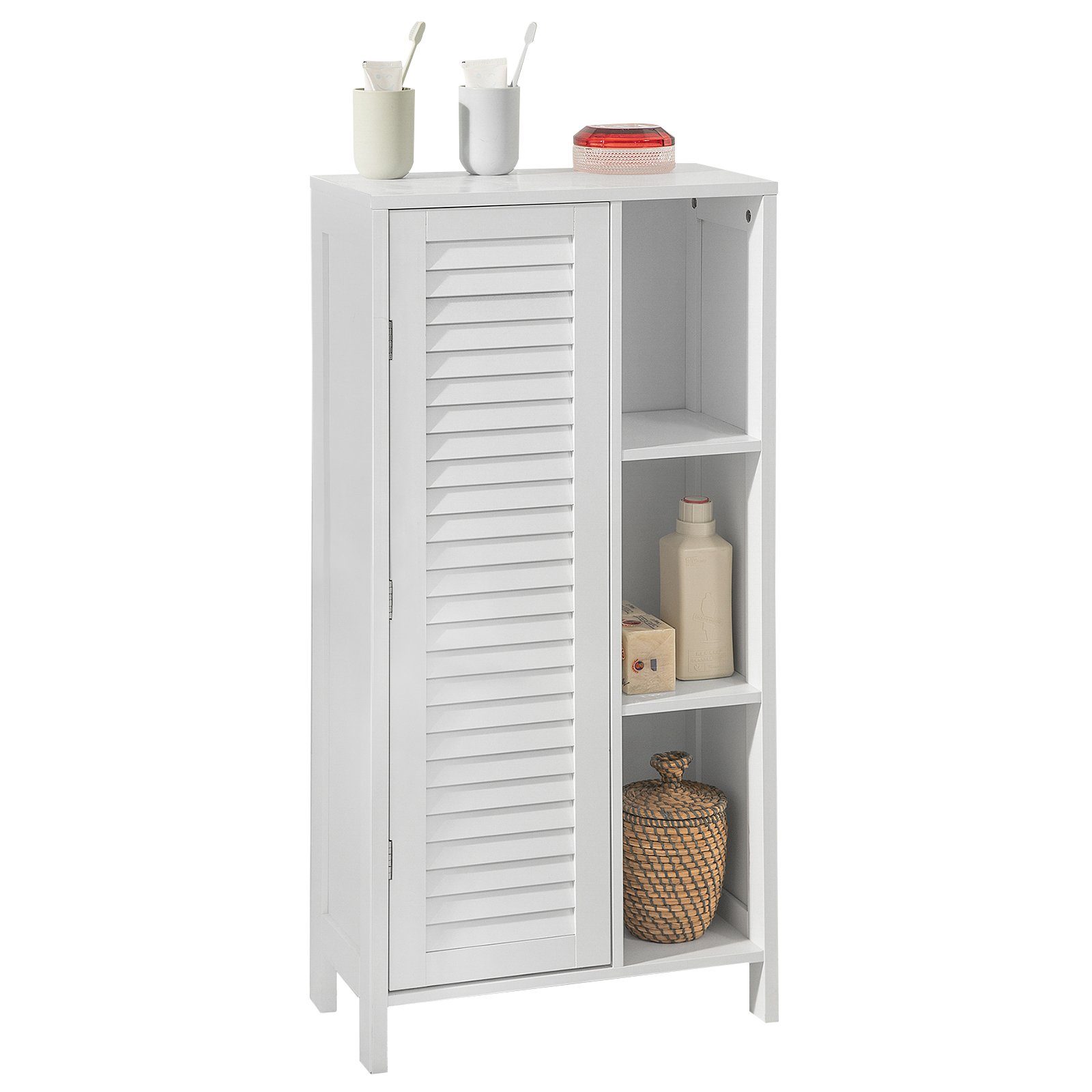 SoBuy Badkommode BZR39, Badschrank mit Lamellentür Badezimmerschrank Aufbewahrungsschrank