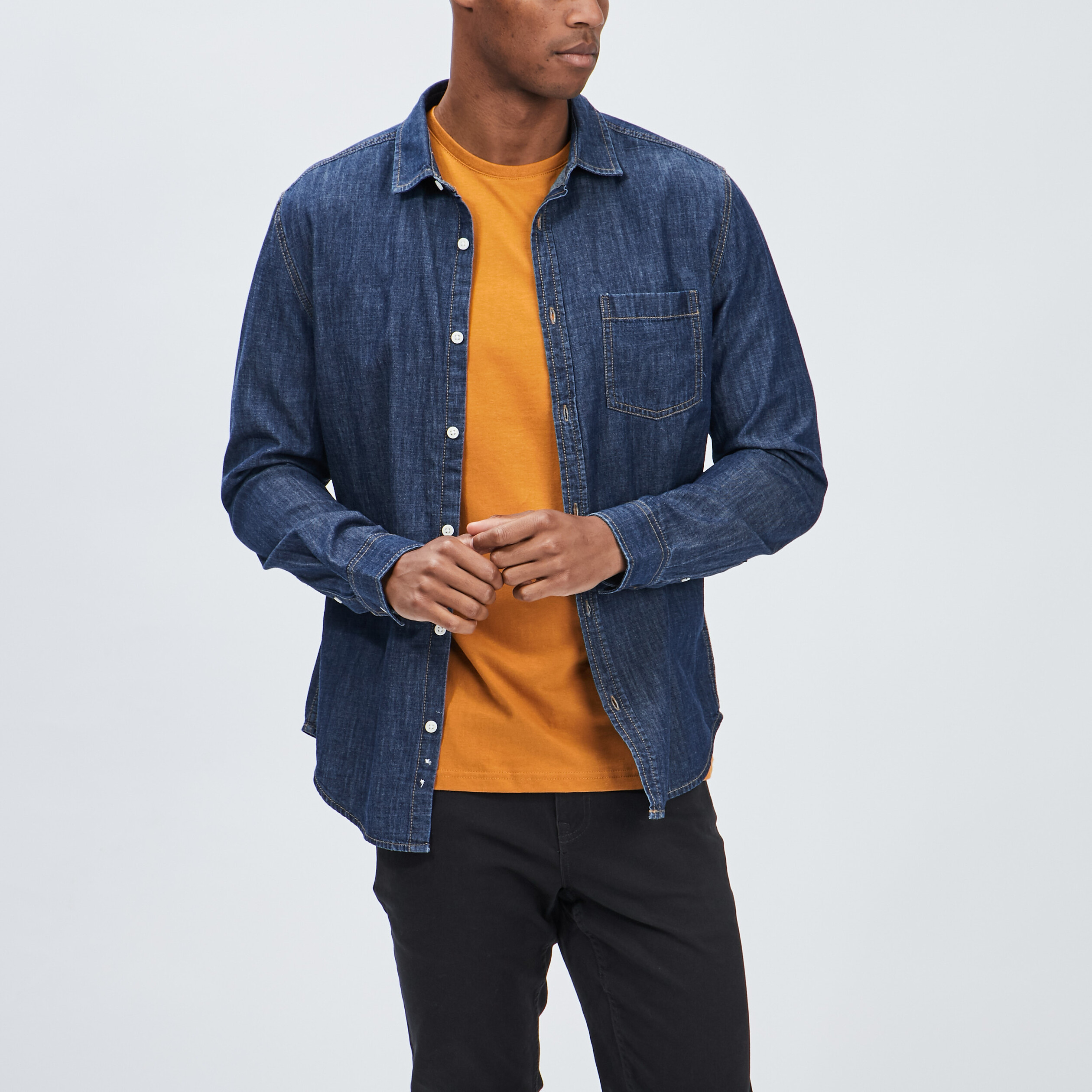 Chemise droite manches longues denim stone homme | La Halle