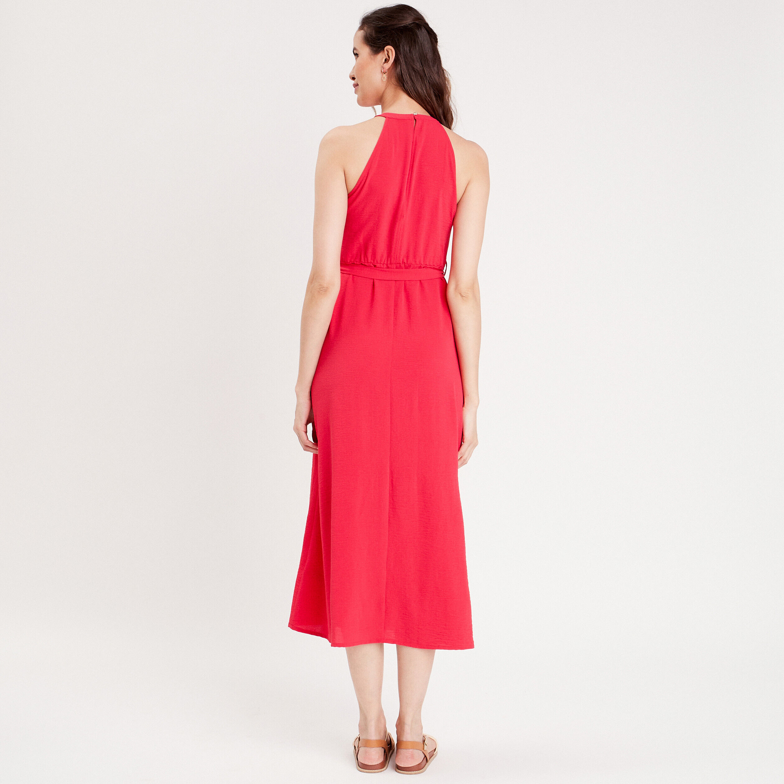 Robe longue droite drapée rose vif femme | Cache Cache