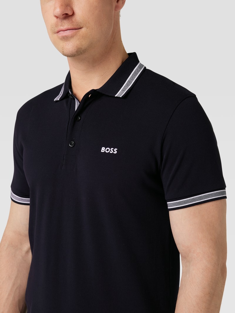 Regular Fit Poloshirt mit Label-Stitching Modell 'Paddy' in dunkelblau