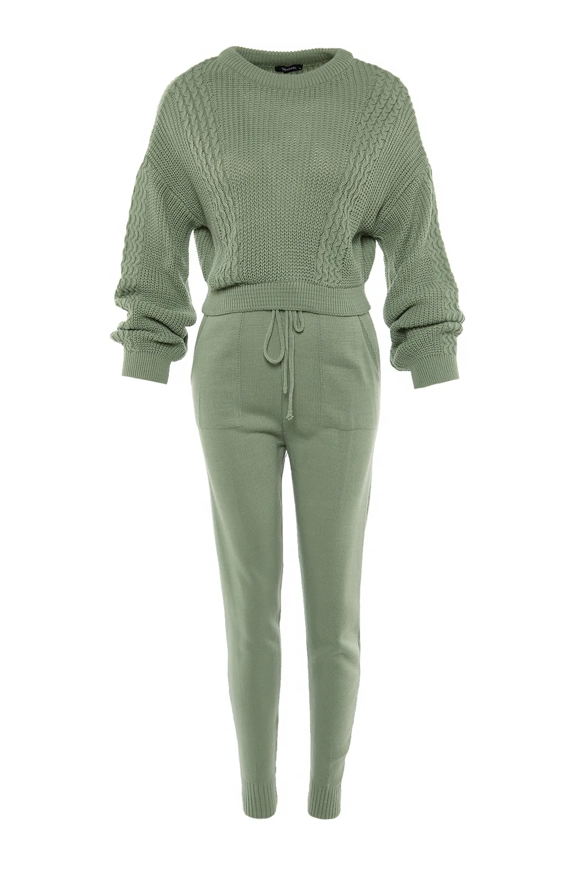 Trendyol Collection  Mintgrünes, kurzes Strickoberteil und -unterteil-Set mit Rundhalsausschnitt TWOAW21AU0047