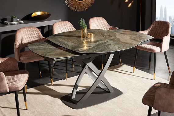 riess-ambiente Esstisch INCEPTION 130-190cm taupe / schwarz (Einzelartikel, 1-St), Keramik · Metall · Sicherheitsglas · ausziehbar · Modern Design