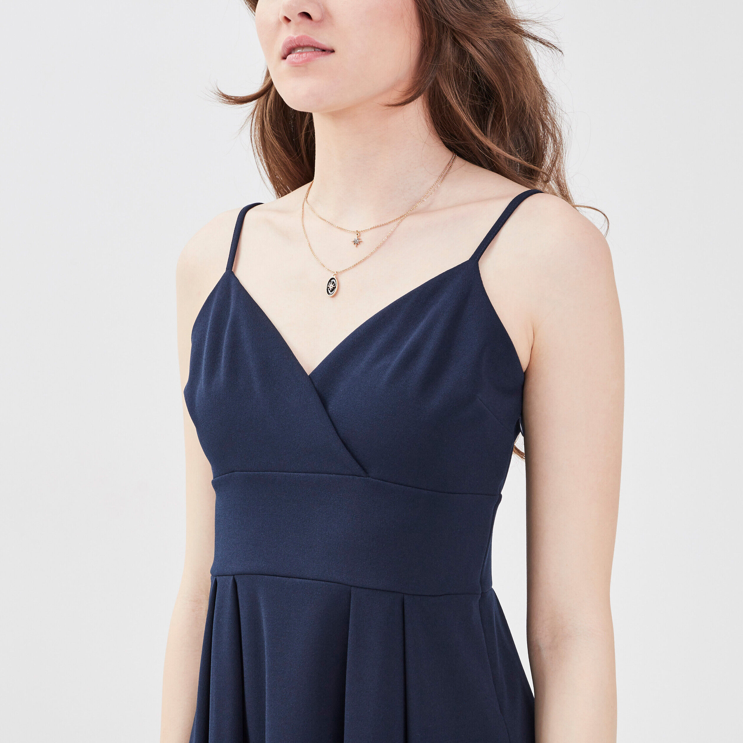 Robe évasée avec bretelles bleu marine femme | Cache Cache
