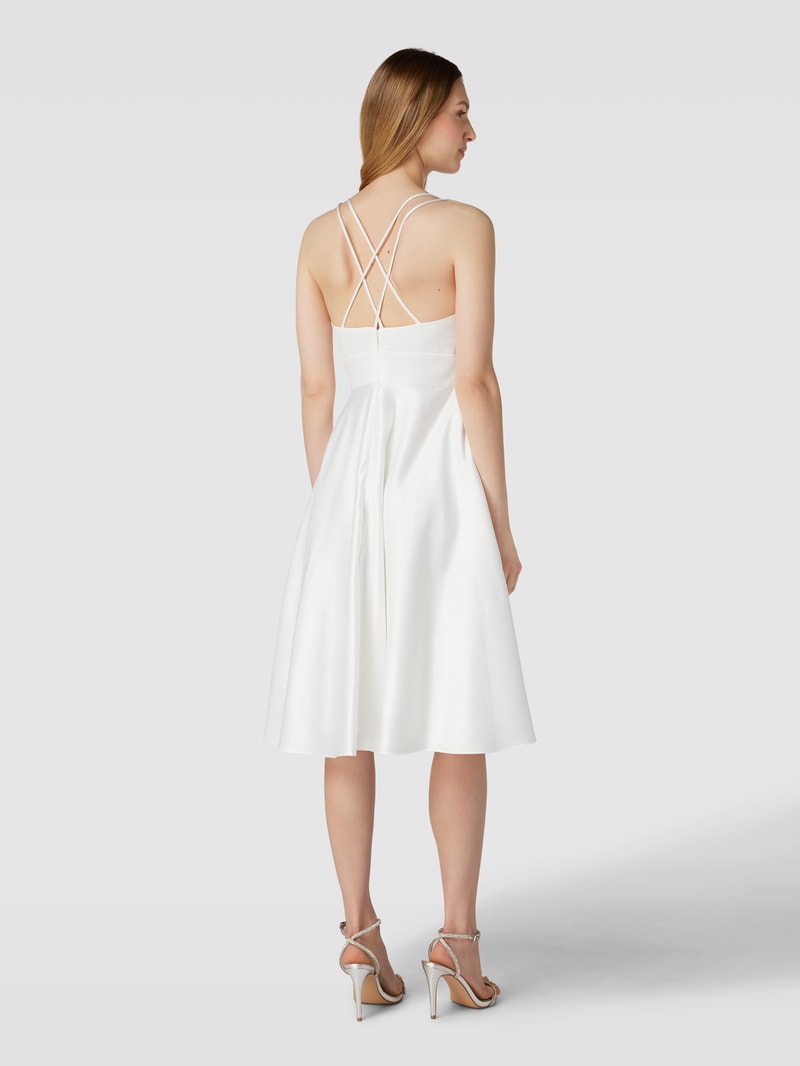 Cocktailkleid mit gekreuzten Spaghettiträgern in ecru