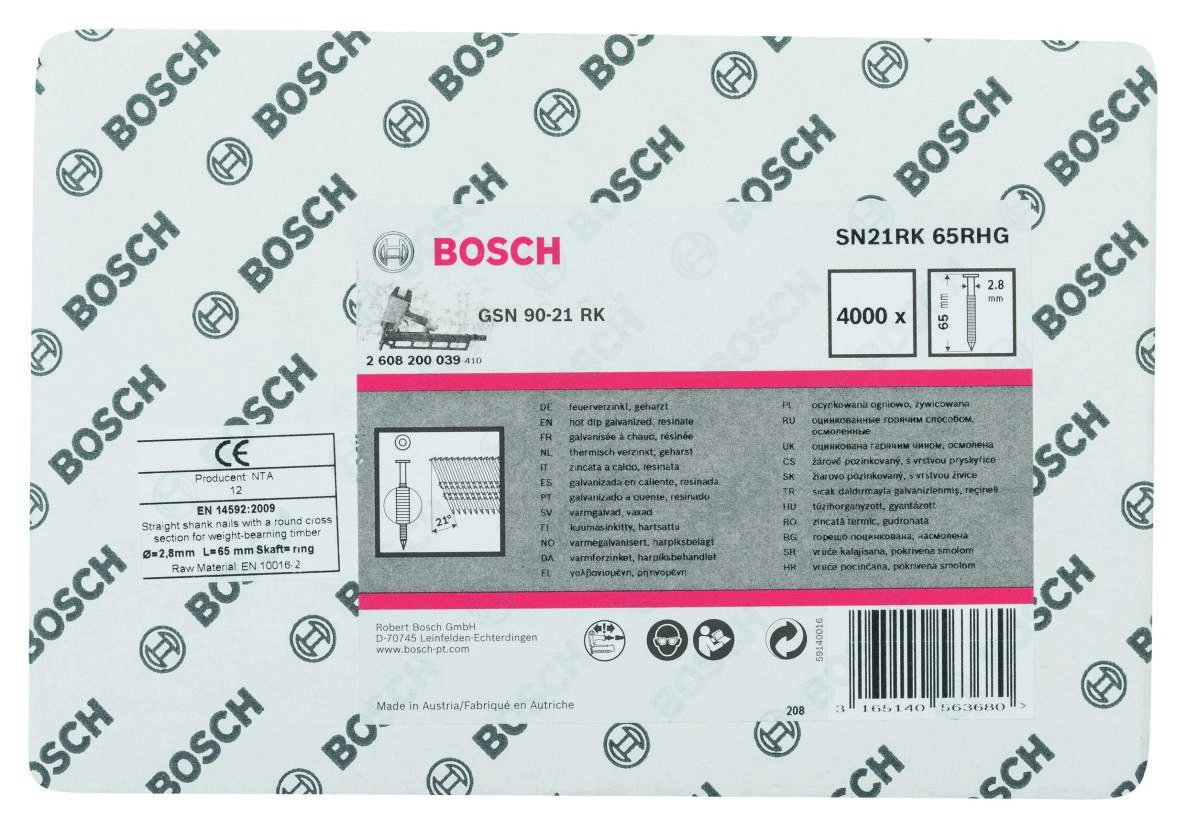 Cui tip bandă Bosch Blue Accessories 2608200039 SN21RK 65RG, 21°, galvanizat la cald, inel 65 mm, 4000 bucăți
