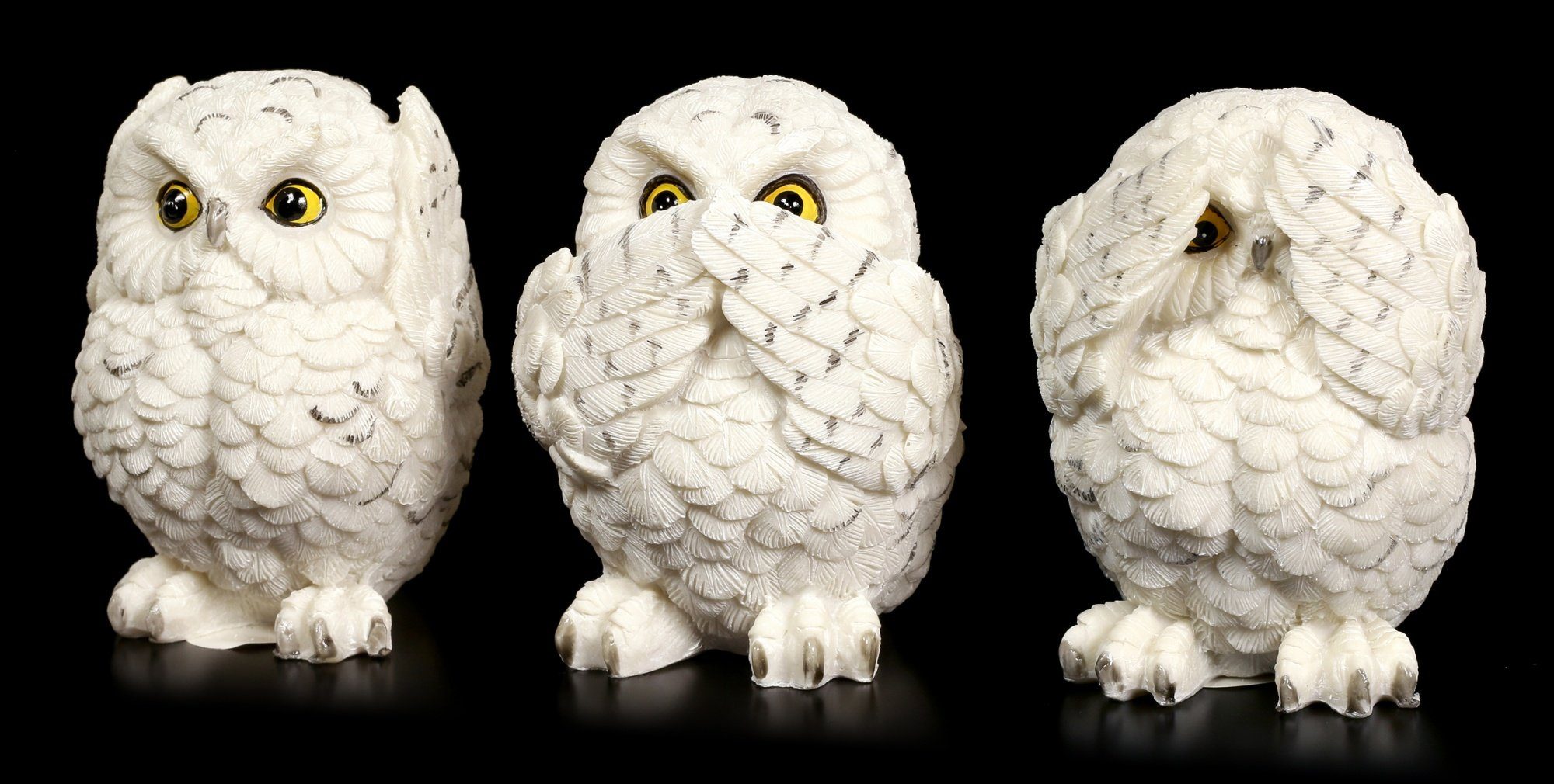 Figuren Shop GmbH Tierfigur Figur - Drei weise Schnee-Eulen - Tier Deko nichts böses sehen, sprechen, hören