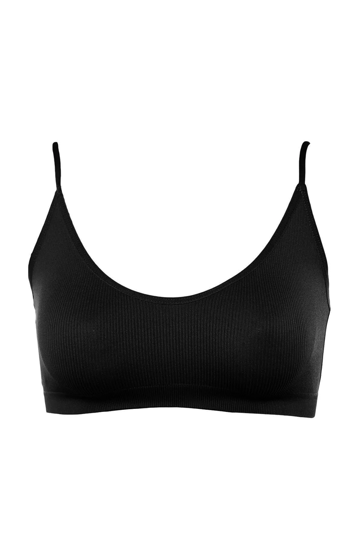 Trendyol Collection  Schwarzer nahtloser/nahtloser Bralette-Strick-BH mit Seilträgern auf der Rückseite THMAW23SU00130