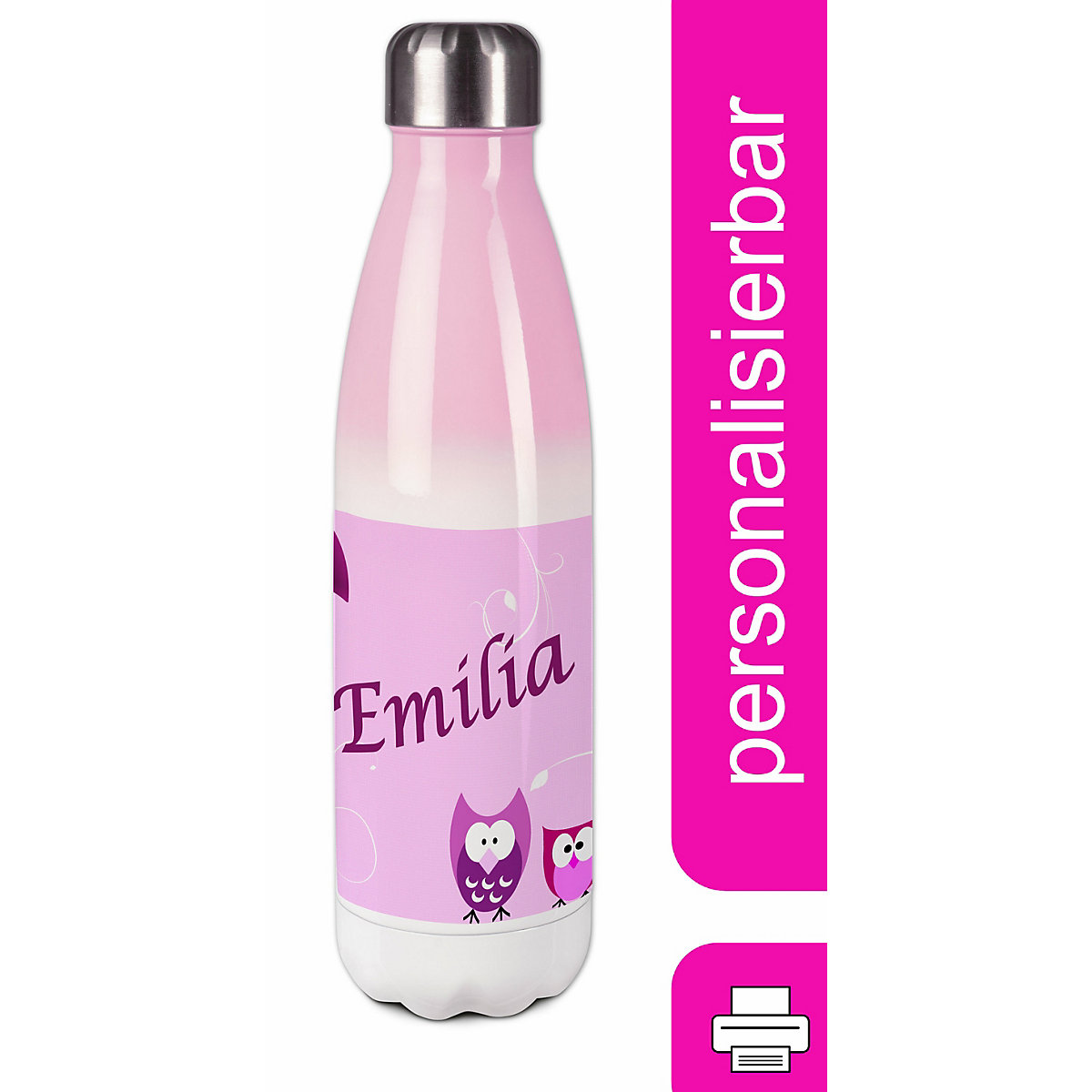 Edelstahl Kinder Thermoflasche / Trinkflasche bunt Eule Farbe rosa Spülmaschinenfest, Auslaufsicher, Bruchfest, Doppelwandig, Für Heißgetränke geeignet, Mit Deckel, Isoliert