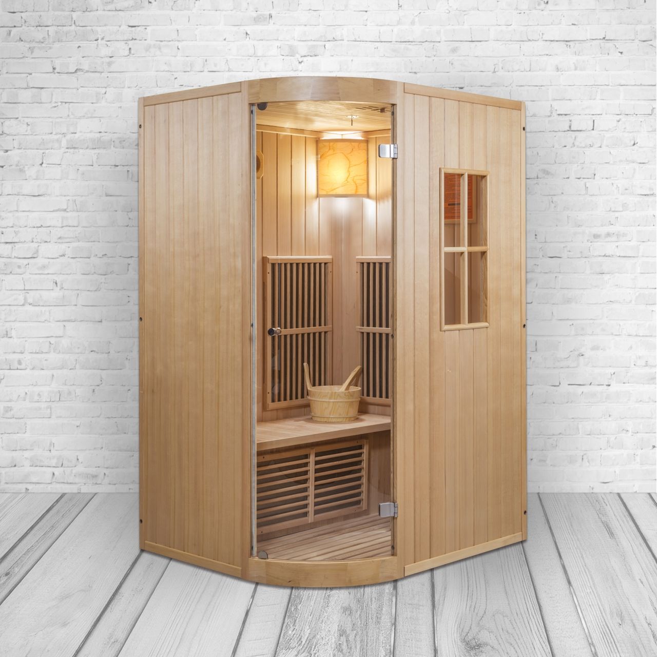 PureHaven Infrarotsauna 125x110x190 cm für 2 Personen kombiniert mit Saunaofen aus kanadischem Hemlockholz energiesparend Saunasteine