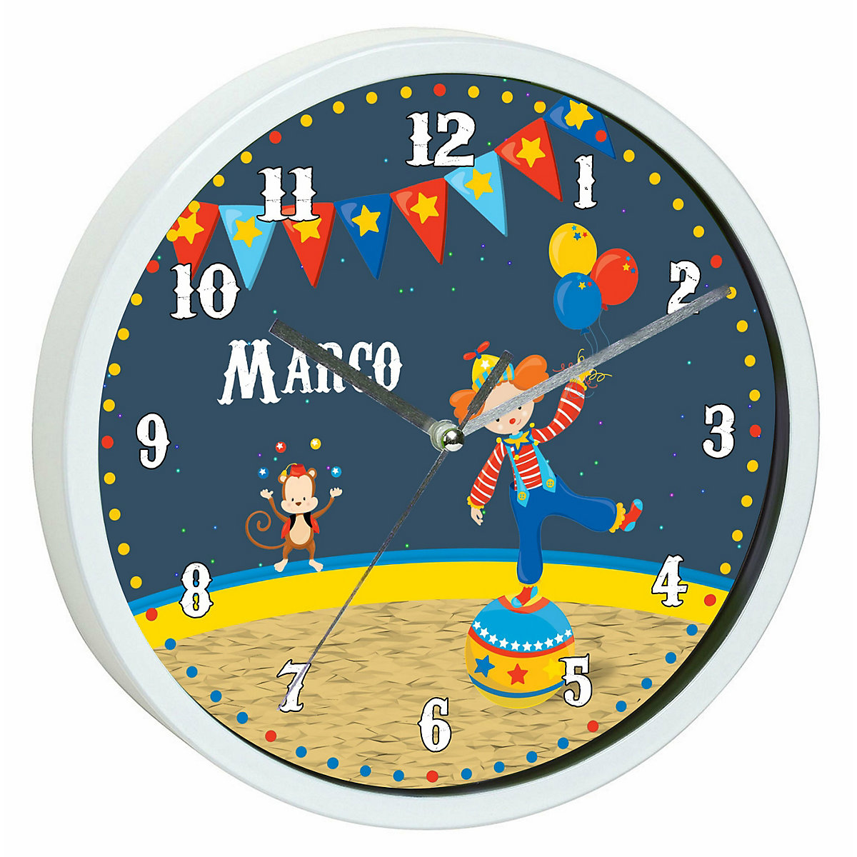 Kinder Wanduhr personalisiert mit Name Circus