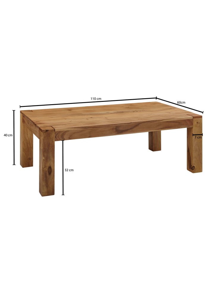 KADIMA DESIGN Rustikaler Couchtisch NAKO: Akazienholz, quadratisch, pflegeleicht in Beige günstig kaufen