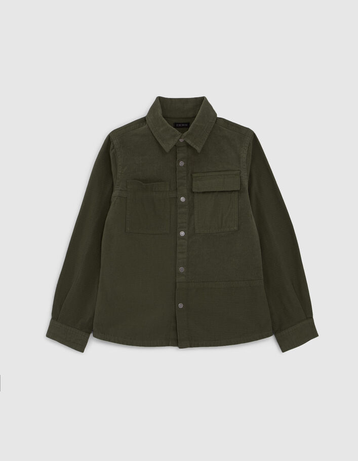 Chemise kaki bi matière en velours et canvas garçon